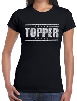 Bellatio Decorations Zwart Topper shirt in zilveren glitter letters dames - Toppers dresscode kleding XL