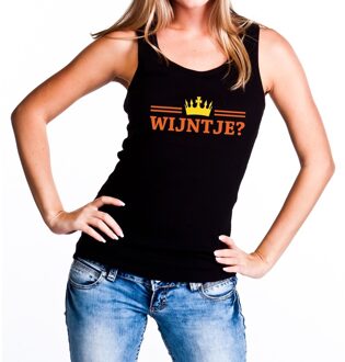 Bellatio Decorations Zwart Wijntje en kroon tanktop / mouwloos shirt dames - Zwart Koningsdag kleding S