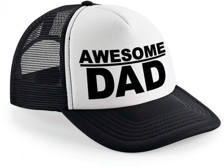 Bellatio Decorations Zwart/ wit Awesome dad snapback cap/ truckers pet heren - Vaderdag petjes