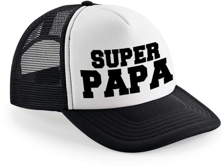 Bellatio Decorations Zwart/ wit Super papa snapback cap/ truckers pet heren - Vaderdag petjes