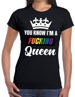 Bellatio Decorations Zwart You know i am a fucking Queen gay pride t-shirt dames XS
