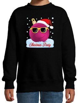 Bellatio Decorations Zwarte coole kersttrui / kerstkleding Christmas party voor meisjes met stoere kerstbal bedrukking 12-13 jaar (152/164)