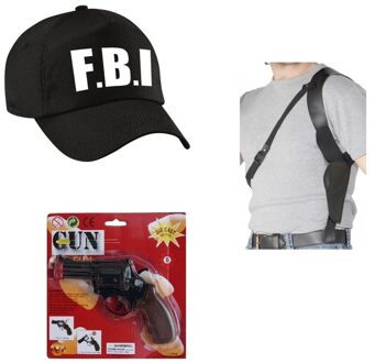 Bellatio Decorations Zwarte F.B.I politie agent verkleed pet / cap met speelgoedpistool en holster voor kinderen -  verkleedkleding / carnaval outfit