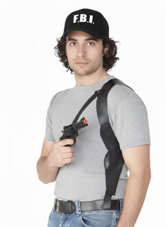 Bellatio Decorations Zwarte F.B.I politie agent - verkleed petje / cap - met speelgoedpistool en holster - voor kinderen