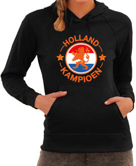 Bellatio Decorations Zwarte fan hoodie voor dames - Holland kampioen met leeuw - Nederland supporter - EK/ WK hooded sweater / outfit 2XL