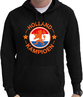 Bellatio Decorations Zwarte fan hoodie voor heren - Holland kampioen met leeuw - Nederland supporter - EK/ WK hooded sweater / outfit 2XL