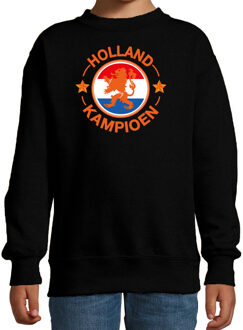 Bellatio Decorations Zwarte fan sweater / trui Holland kampioen met leeuw EK/ WK voor kinderen 12-13 jaar (152/164) - Feesttruien