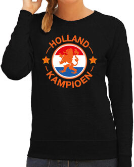 Bellatio Decorations Zwarte fan sweater voor dames - Holland kampioen met leeuw - Nederland supporter - EK/ WK trui / outfit 2XL