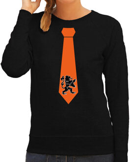 Bellatio Decorations Zwarte fan sweater voor dames - oranje leeuw stropdas - Holland / Nederland supporter - EK/ WK trui / outfit XS