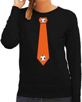 Bellatio Decorations Zwarte fan sweater voor dames - oranje voetbal stropdas - Holland / Nederland supporter - EK/ WK trui / outfit 2XL