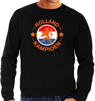 Bellatio Decorations Zwarte fan sweater voor heren - Holland kampioen met leeuw - Nederland supporter - EK/ WK trui / outfit 2XL