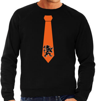 Bellatio Decorations Zwarte fan sweater voor heren - oranje leeuw stropdas - Holland / Nederland supporter - EK/ WK trui / outfit 2XL