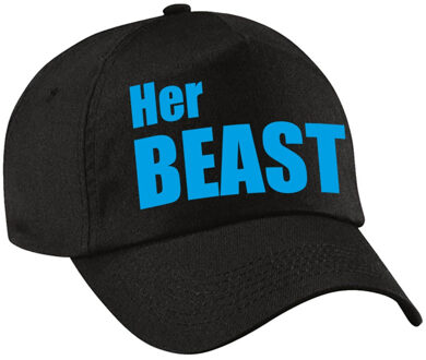 Bellatio Decorations Zwarte feestpet / cap Her Beast in blauwe tekst heren - Verkleedhoofddeksels