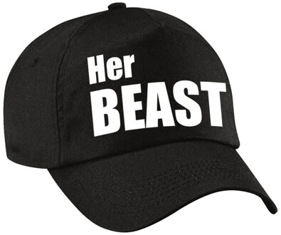 Bellatio Decorations Zwarte feestpet / cap Her Beast in witte tekst heren - Verkleedhoofddeksels
