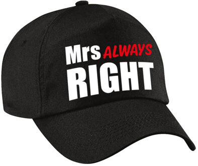 Bellatio Decorations Zwarte feestpet / cap Mrs Always right met witte / roze tekst dames - Verkleedhoofddeksels
