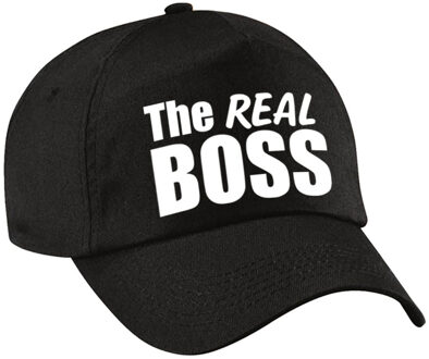Bellatio Decorations Zwarte feestpet / cap the real boss in witte tekst dames - Verkleedhoofddeksels
