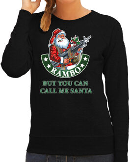 Bellatio Decorations Zwarte foute Kersttrui / Kerstkleding Rambo but you can call me Santa voor dames 2XL - kerst truien