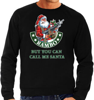 Bellatio Decorations Zwarte foute Kersttrui / Kerstkleding Rambo but you can call me Santa voor heren 2XL - kerst truien