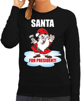 Bellatio Decorations Zwarte foute Kersttrui / Kerstkleding Santa for president voor dames 2XL - kerst truien