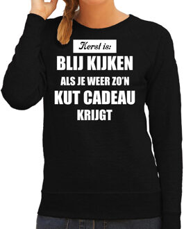 Bellatio Decorations Zwarte foute Kersttrui / sweater - Kerst is blij kijken / kut cadeau - dames - Kerstkleding / Christmas outfit 2XL