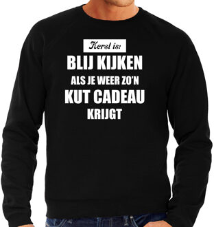 Bellatio Decorations Zwarte foute Kersttrui / sweater - Kerst is blij kijken / kut cadeau - heren - Kerstkleding / Christmas outfit L