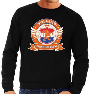 Bellatio Decorations Zwarte Holland drinking team sweater / sweater oranje accenten heren -  Nederland supporter kleding 2XL