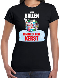 Bellatio Decorations Zwarte Kerstshirt / Kerstkleding Mijn ballen rinkelen deze Kerst voor dames met social media kerstbal 2XL - kerst t-shir