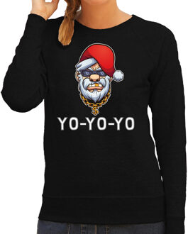 Bellatio Decorations Zwarte Kerstsweater / Kerstkleding Gangster / rapper Santa voor dames 2XL - kerst truien