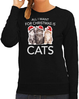 Bellatio Decorations Zwarte Kersttrui / Kerstkleding All I want for christmas is cats voor dames 2XL - kerst truien