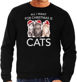 Bellatio Decorations Zwarte Kersttrui / Kerstkleding All I want for christmas is cats voor heren 2XL - kerst truien