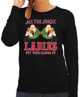 Bellatio Decorations Zwarte kersttrui / kerstkleding all the single ladies / jingle ladies voor dames XS (34) - kerst truien