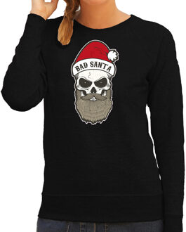 Bellatio Decorations Zwarte Kersttrui / Kerstkleding Bad Santa voor dames 2XL - kerst truien