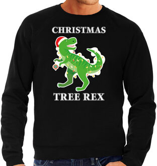 Bellatio Decorations Zwarte Kersttrui / Kerstkleding Christmas tree rex voor heren 2XL - kerst truien