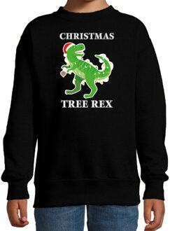 Bellatio Decorations Zwarte Kersttrui / Kerstkleding Christmas tree rex voor kinderen 12-13 jaar (152/164) - kerst truien kind