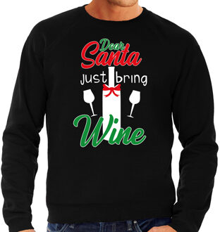 Bellatio Decorations Zwarte Kersttrui / Kerstkleding Dear Santa just bring wine voor heren 2XL - kerst truien