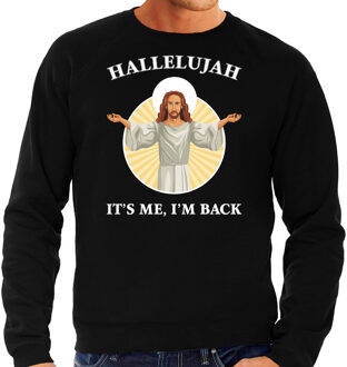 Bellatio Decorations Zwarte Kersttrui / Kerstkleding Hallelujah its me im back voor heren 2XL - kerst truien