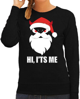 Bellatio Decorations Zwarte Kersttrui / Kerstkleding Hi its me voor dames met duivels kerstmannetje 2XL - kerst truien