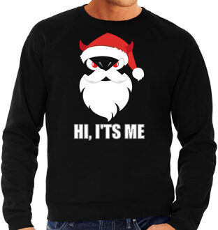 Bellatio Decorations Zwarte Kersttrui / Kerstkleding Hi its me voor heren met duivels kerstmannetje 2XL - kerst truien