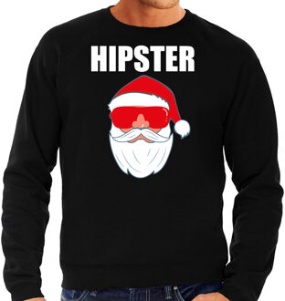 Bellatio Decorations Zwarte Kersttrui / Kerstkleding Hipster voor heren met Kerstman met zonnebril 2XL - kerst truien