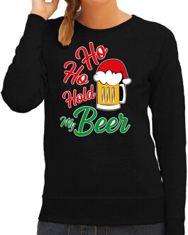 Bellatio Decorations Zwarte Kersttrui / Kerstkleding Ho ho hold my beer voor dames 2XL - kerst truien