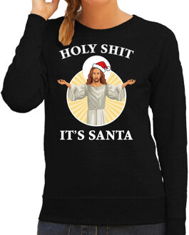 Bellatio Decorations Zwarte Kersttrui / Kerstkleding Holy shit its Santa voor dames 2XL - kerst truien