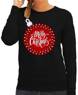 Bellatio Decorations Zwarte kersttrui / kerstkleding kerstbal merry christmas voor dames 2XL (44) - kerst truien