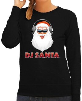 Bellatio Decorations Zwarte kersttrui / kerstkleding met kerstman en koptelefoon voor dames XL (42) - kerst truien