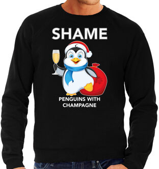 Bellatio Decorations Zwarte Kersttrui / Kerstkleding met pinguin Shame penguins with champagne voor heren 2XL - kerst truien