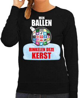 Bellatio Decorations Zwarte Kersttrui / Kerstkleding Mijn ballen rinkelen deze Kerst voor dames met social media kerstbal 2XL - kerst truien