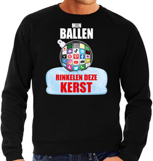 Bellatio Decorations Zwarte Kersttrui / Kerstkleding Mijn ballen rinkelen deze Kerst voor heren met social media kerstbal 2XL - kerst truien