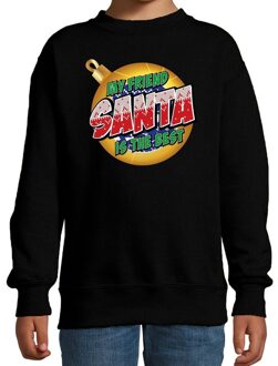 Bellatio Decorations Zwarte kersttrui / kerstkleding My friend Santa is the best voor kinderen 12-13 jaar (152/164) - kerst truien kind