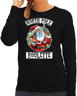 Bellatio Decorations Zwarte Kersttrui / Kerstkleding Northpole roulette voor dames 2XL - kerst truien