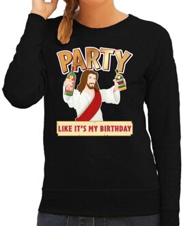 Bellatio Decorations Zwarte kersttrui / kerstkleding Party like its my birthday voor dames 2XL (44) - kerst truien
