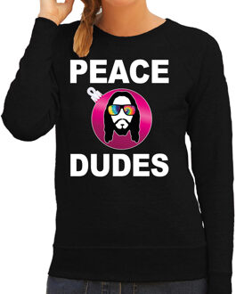 Bellatio Decorations Zwarte Kersttrui / Kerstkleding peace dudes voor dames met social media kerstbal 2XL - kerst truien